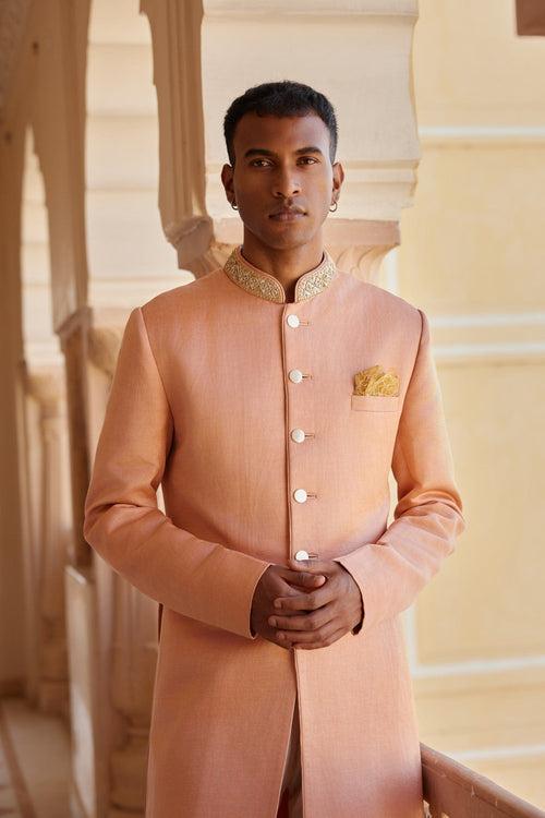 Salmon Peach Sherwani Set