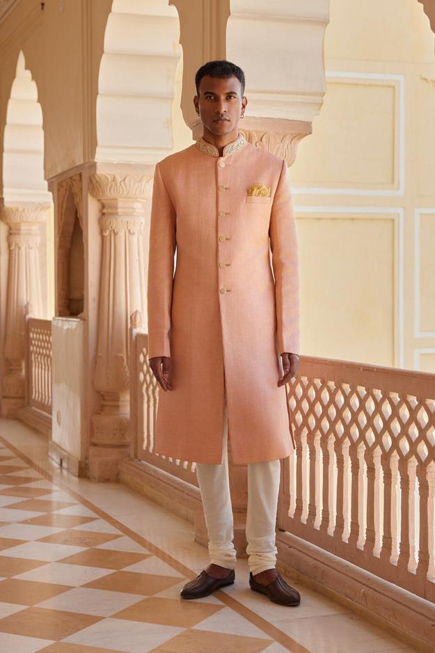 Salmon Peach Sherwani Set