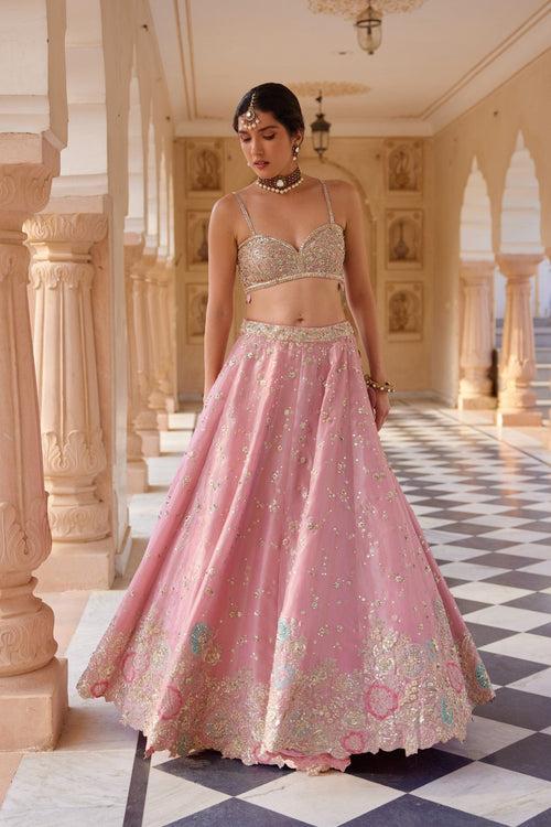 Flamingo Pink Embroidered Lehenga