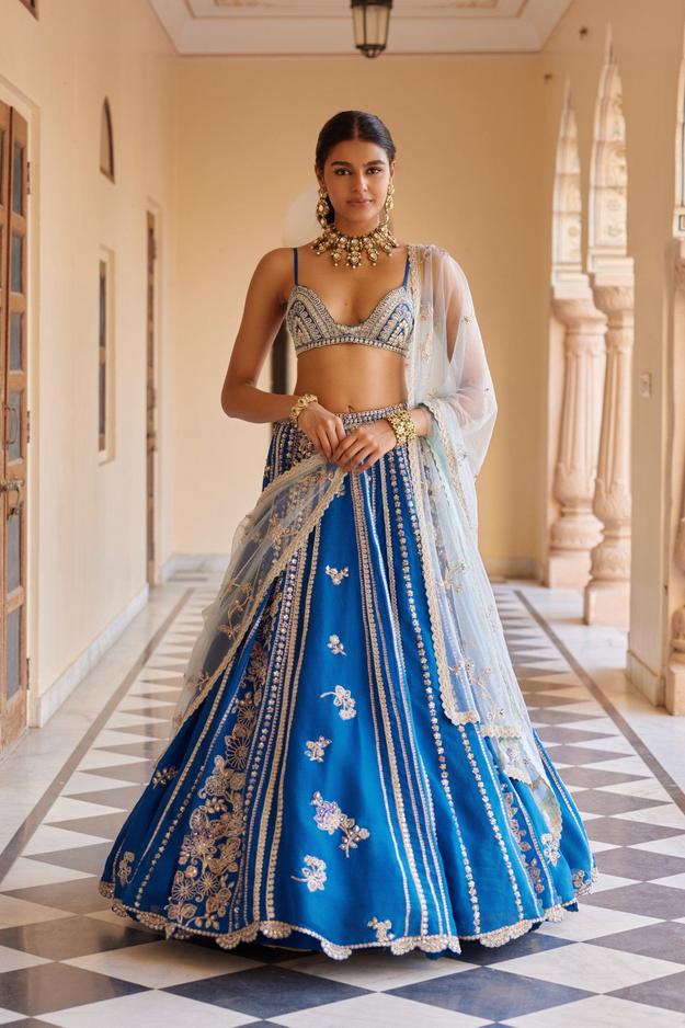 Jade Blue Embroidered Lehenga