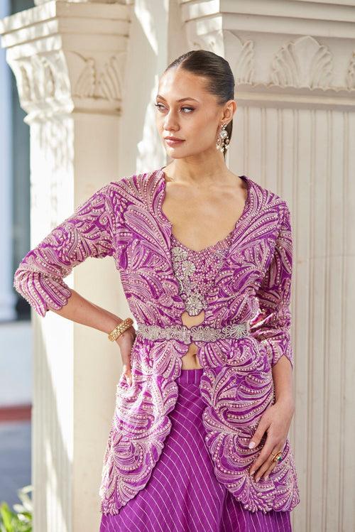 Purple Embroidered Jacket Set