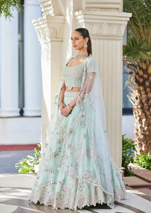 Pastel Blue Embroidered Lehenga