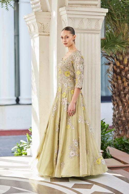 Mist Green Embroidered Gown