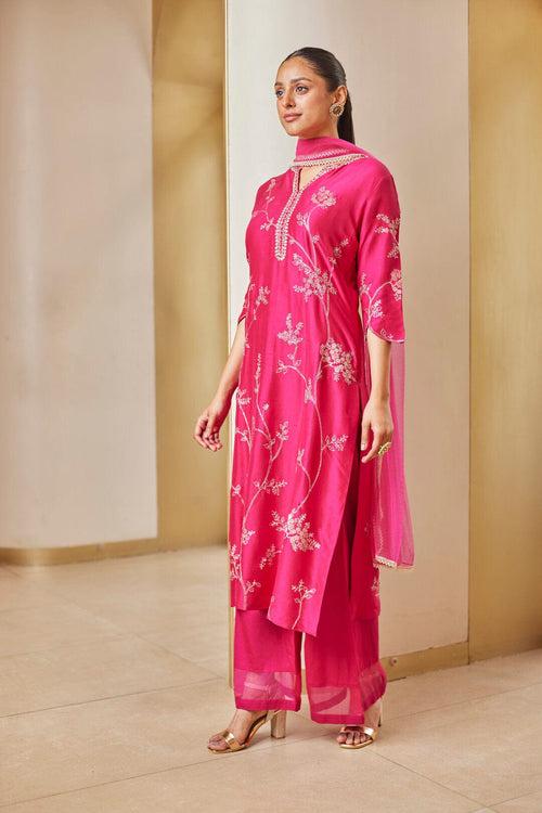 Scarlet Embroidered Straight Suit