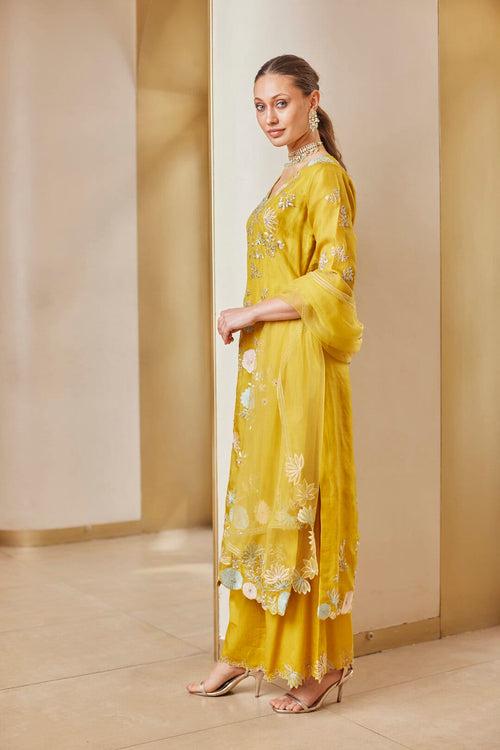 Honey Gold Embroidered Straight Kurta Set