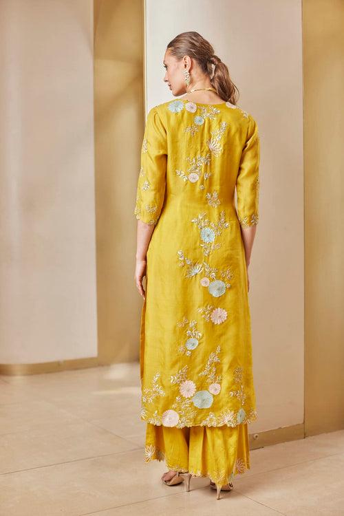 Honey Gold Embroidered Straight Kurta Set