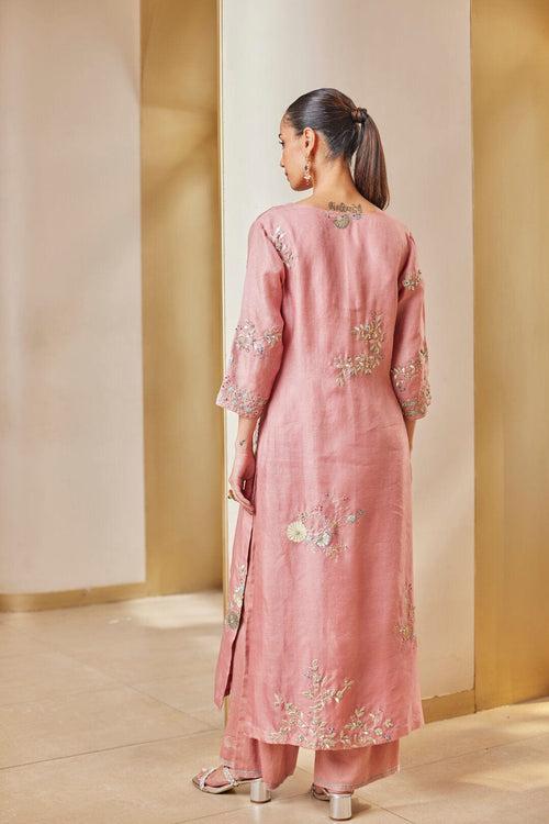 Soft Berry Embroidered Straight Kurta Set