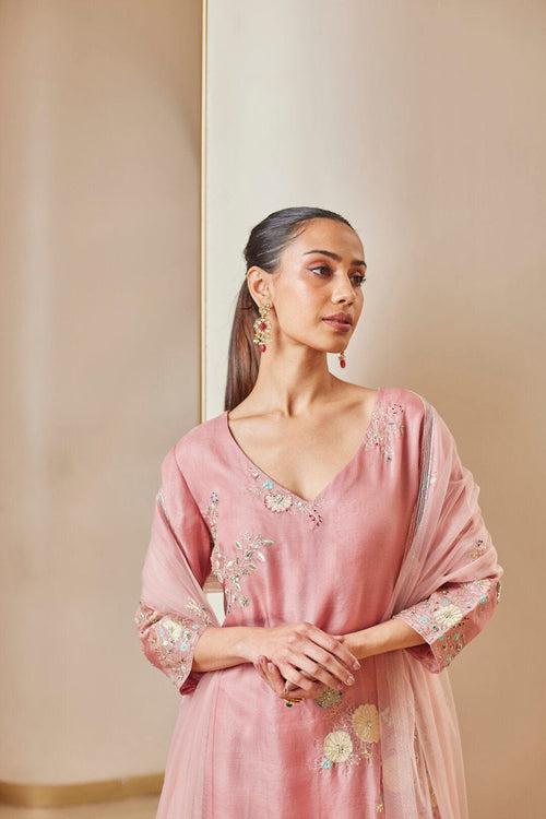 Soft Berry Embroidered Straight Kurta Set