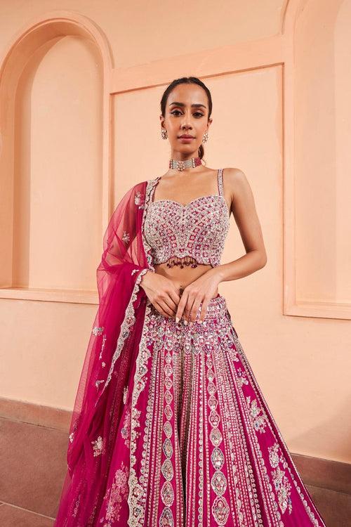 Sangria Plum Linear Embroidered Lehenga Set