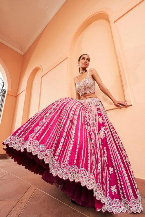 Sangria Plum Linear Embroidered Lehenga Set