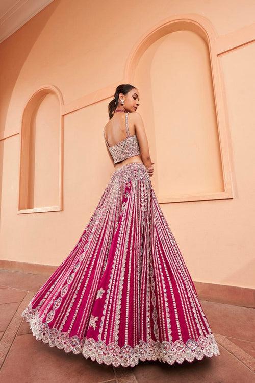 Sangria Plum Linear Embroidered Lehenga Set