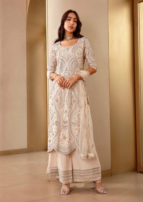 Pearl Embroidered Scallop Suit
