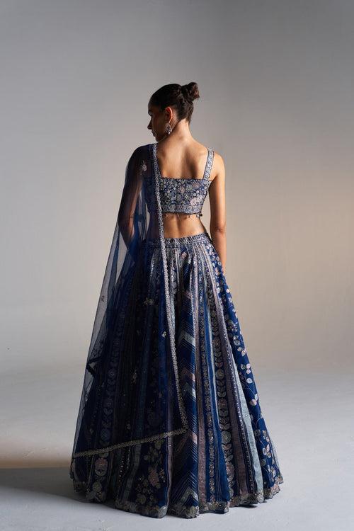 Midnight blue  organza lehenga set