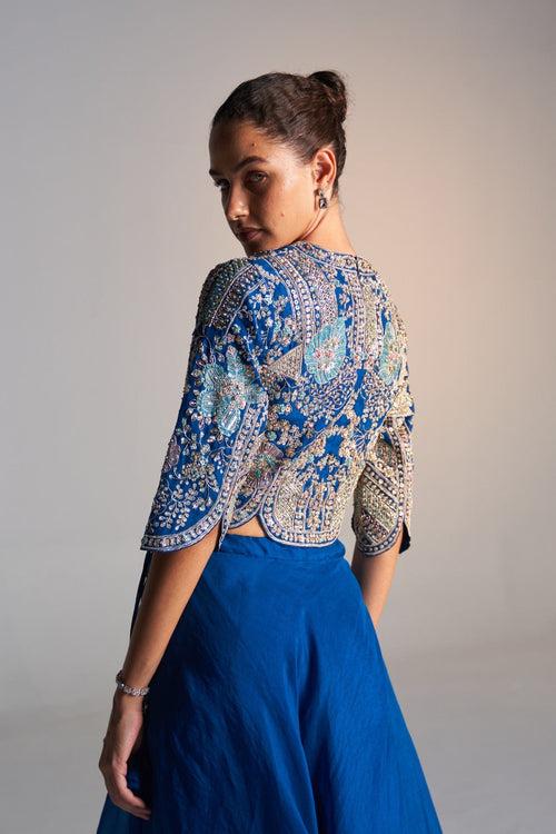 Jade Blue Embroidered Top and Flared Skirt