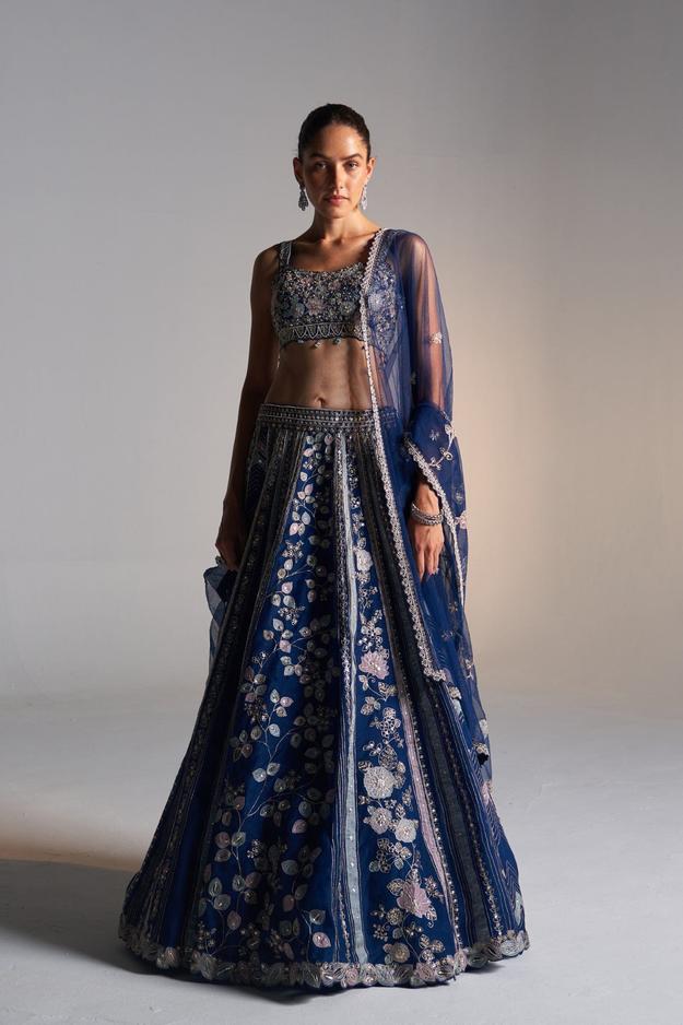 Midnight blue  organza lehenga set