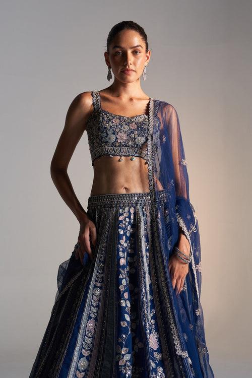 Midnight blue  organza lehenga set