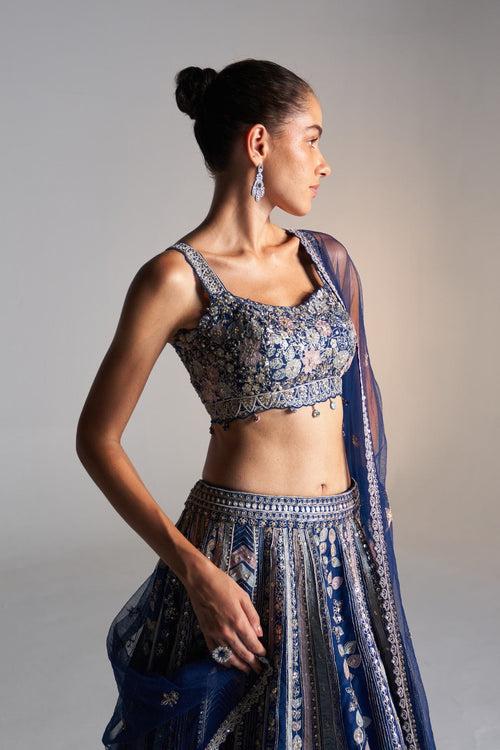 Midnight blue  organza lehenga set