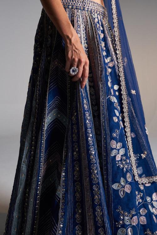 Midnight blue  organza lehenga set