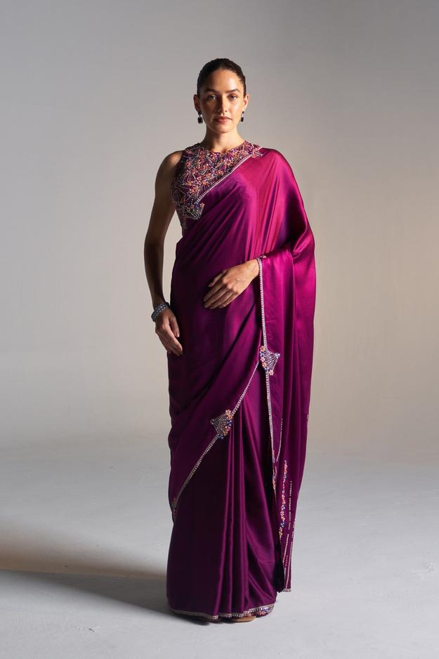 Aubergine mulberry silk saree