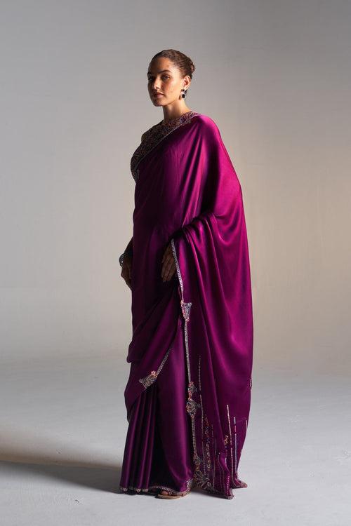 Aubergine mulberry silk saree