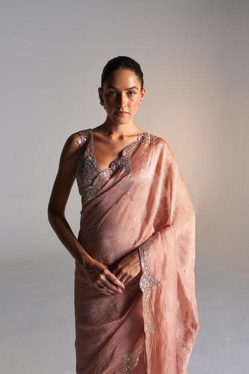 SALMON PEACH TISSUE SAREE