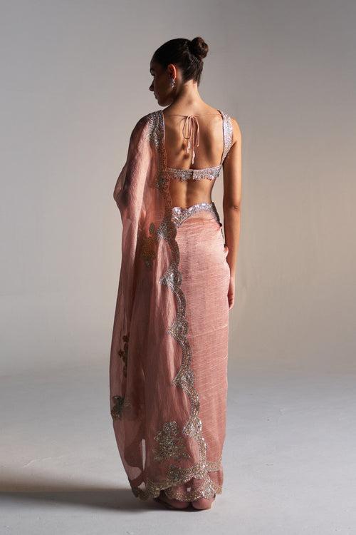 SALMON PEACH TISSUE SAREE