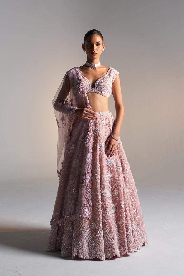 Camellia Pink Organza lehenga