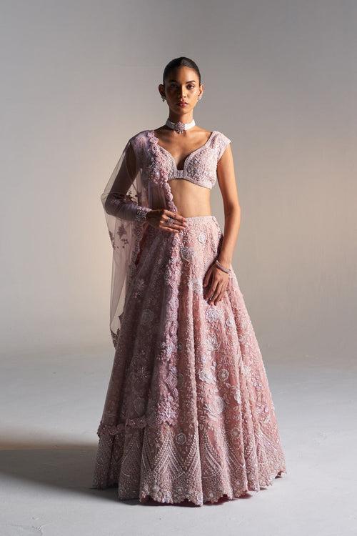 Camellia Pink Organza lehenga