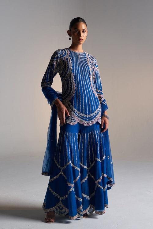 Jade blue sharara set