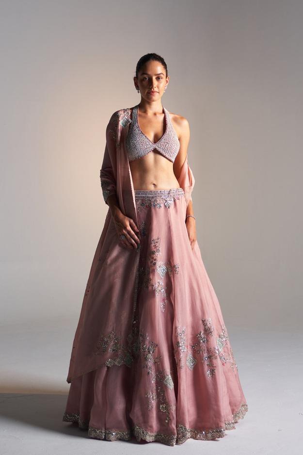 Camellia pink  organza lehenga