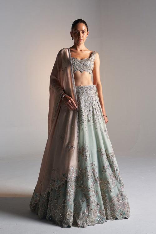 Smoke blue organza lehenga