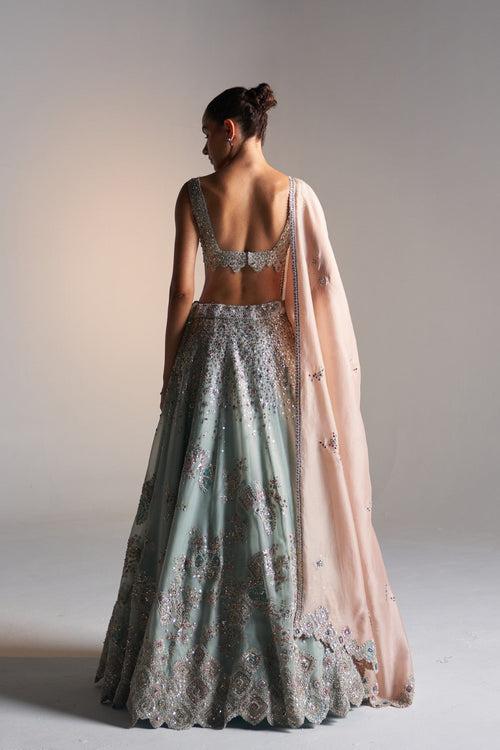 Smoke blue organza lehenga