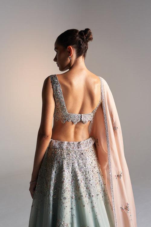 Smoke blue organza lehenga