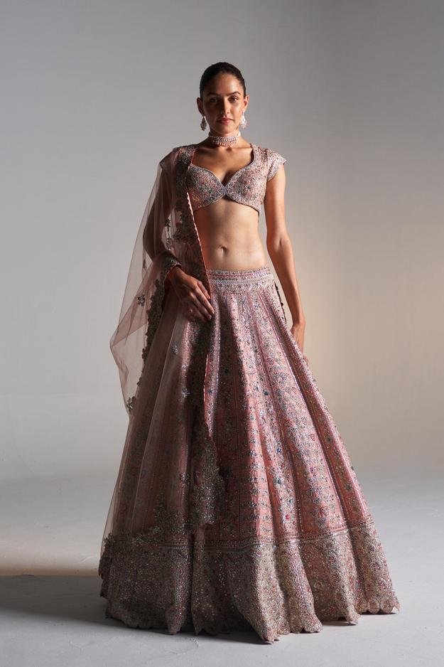 Coral rose  raw silk lehenga set