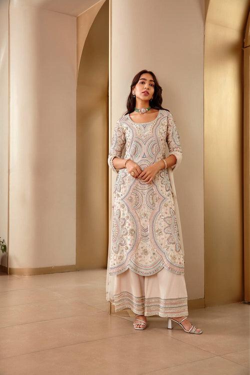 Pearl Embroidered Scallop Suit