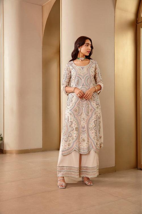 Pearl Embroidered Scallop Suit