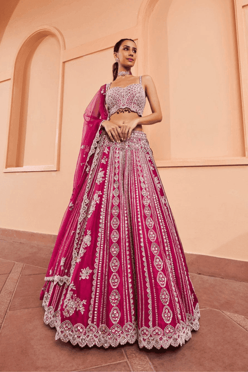 Sangria Plum Linear Embroidered Lehenga Set