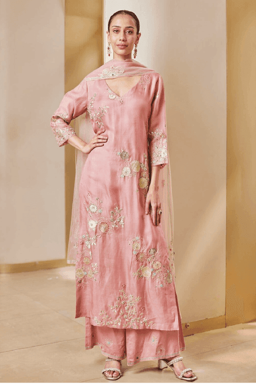 Soft Berry Embroidered Straight Kurta Set