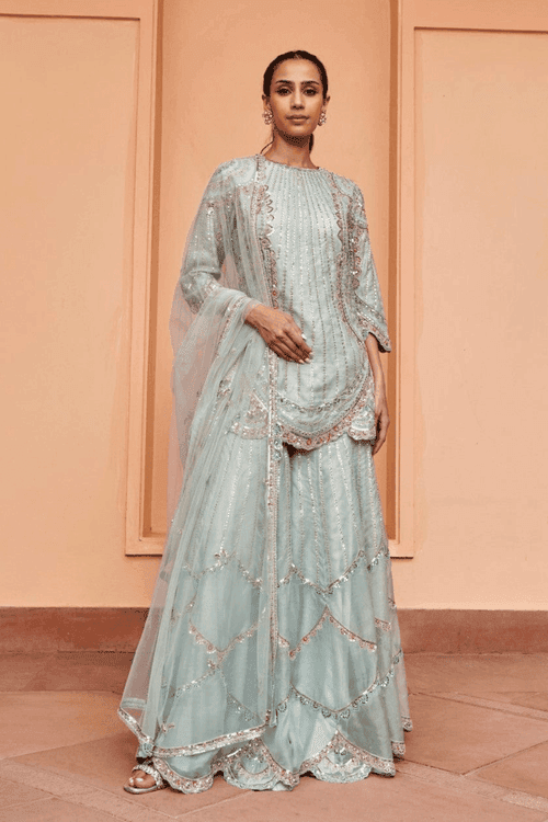 Pastel Blue Embroidered Sharara