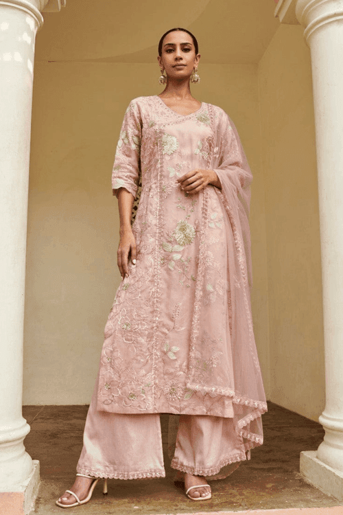 Whispering Peach Embroidered Kurta Set