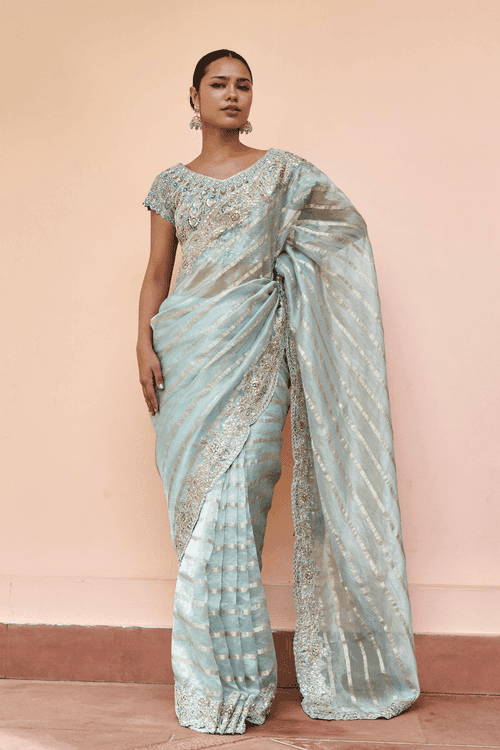 Teal Embroidered Saree