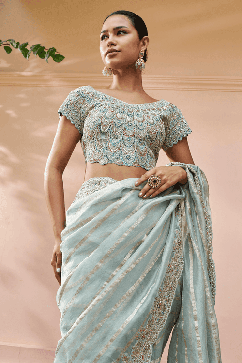 Teal Embroidered Saree