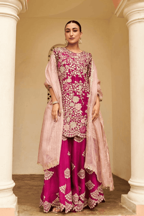 Sangria Plum Embroidered Sharara Set