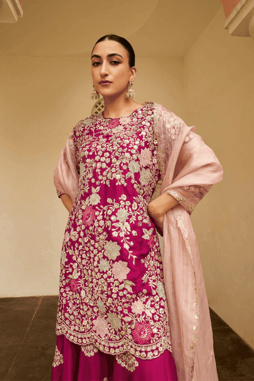 Sangria Plum Embroidered Sharara Set