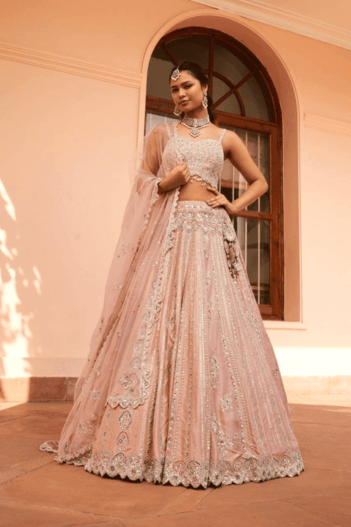 Coral Linear Embroidered Lehenga Set