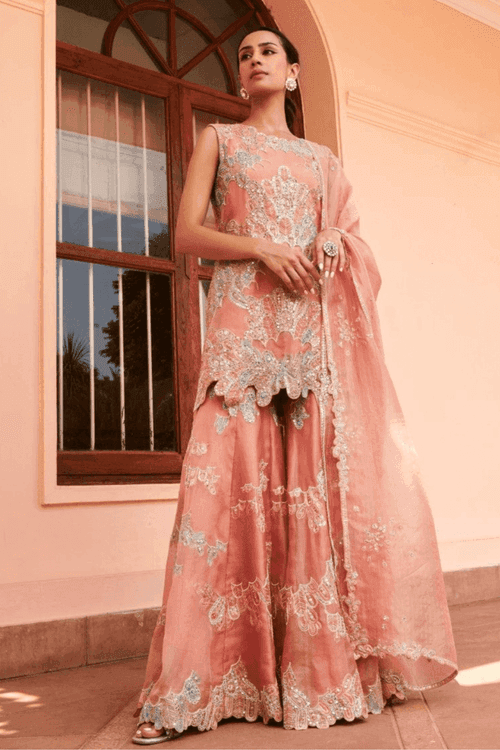 Coral Embroided Sharara