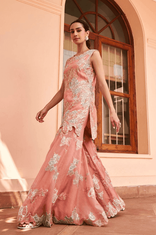 Coral Embroided Sharara