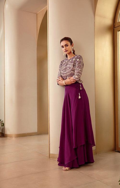 Aubergine Embroidered Top and Skirt