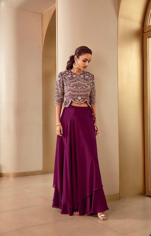 Aubergine Embroidered Top and Skirt