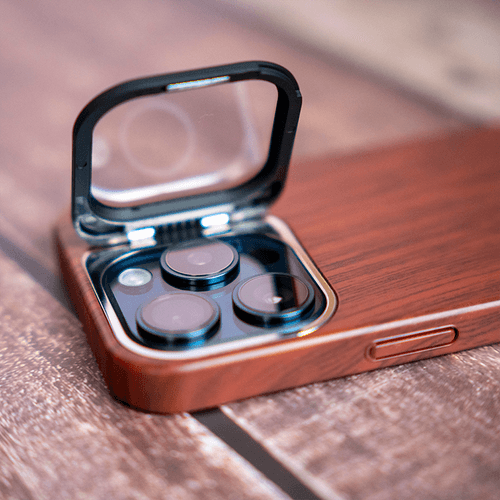 Wooden Finish Textured Case Camera Stent with Kickstand For iPhone 15 Series